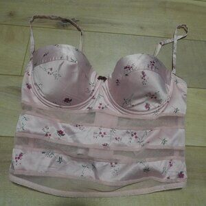 💗 Pink Floral Mesh Corset Top – Size M 💗